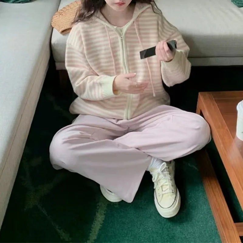 Striped Knit Cardigan Autumn and Winter New Loose Sweet.