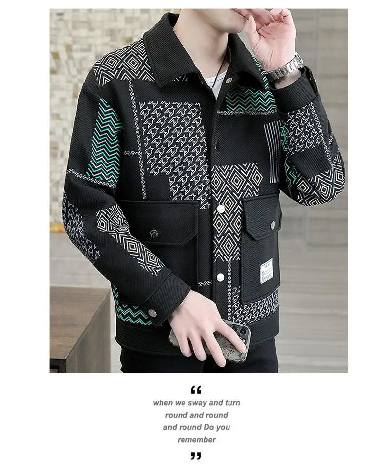 Brand Clothing Spring Autumn Men Coats Lapel Slim Print Jacket.