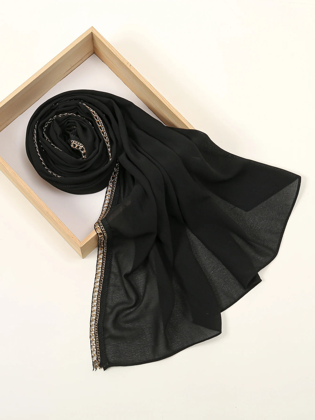 Bubble Chiffon Hijab Shawls With Chain Luxury Diamond Jewelry.