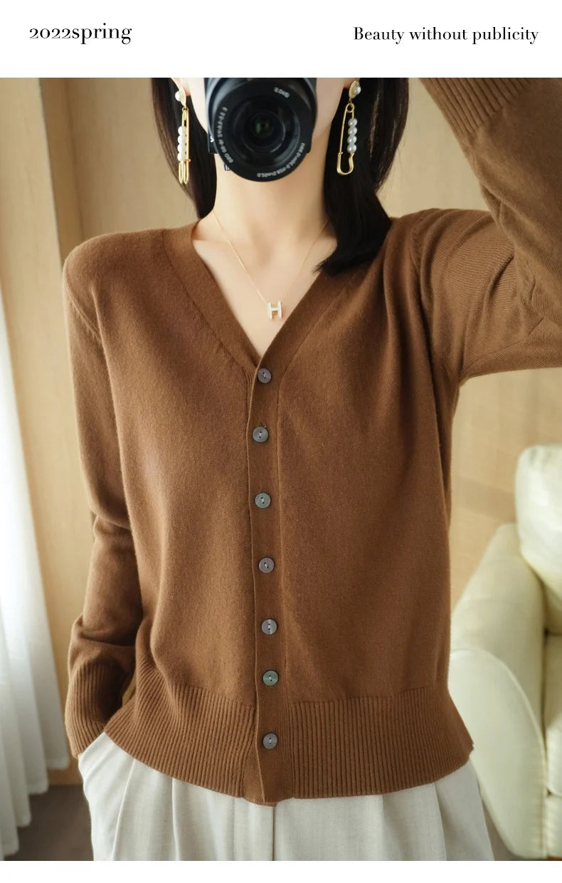 Cashmere Knit Cardigan V-Neck Solid Color Fashion High-Grade Comfortable.