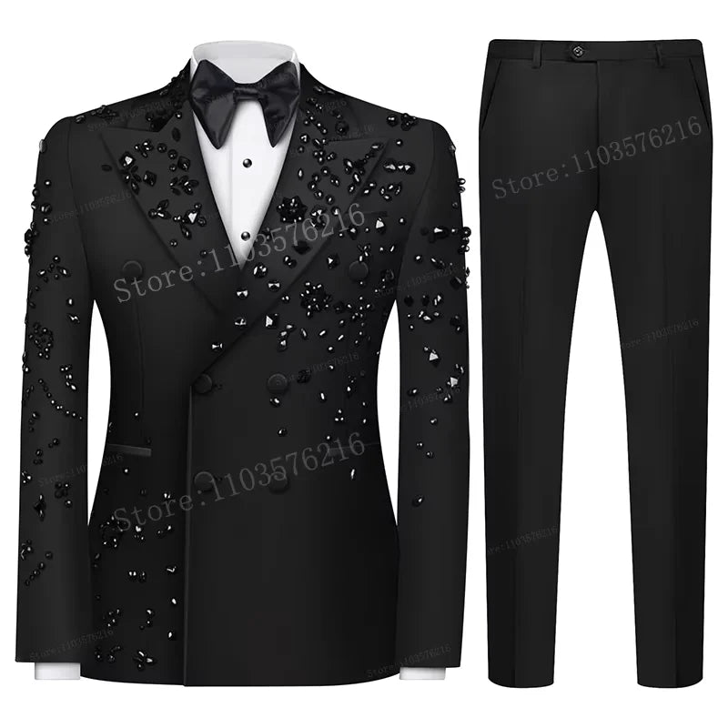 B02 Luxury 2 Pieces Set Men's Suits  Beaded Crystals.