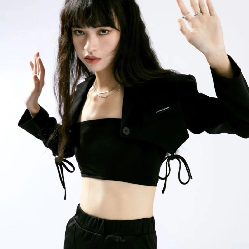 Cropped Bows Blazers for Women Y2k Clothes Harajuku Sexy High Street Coats