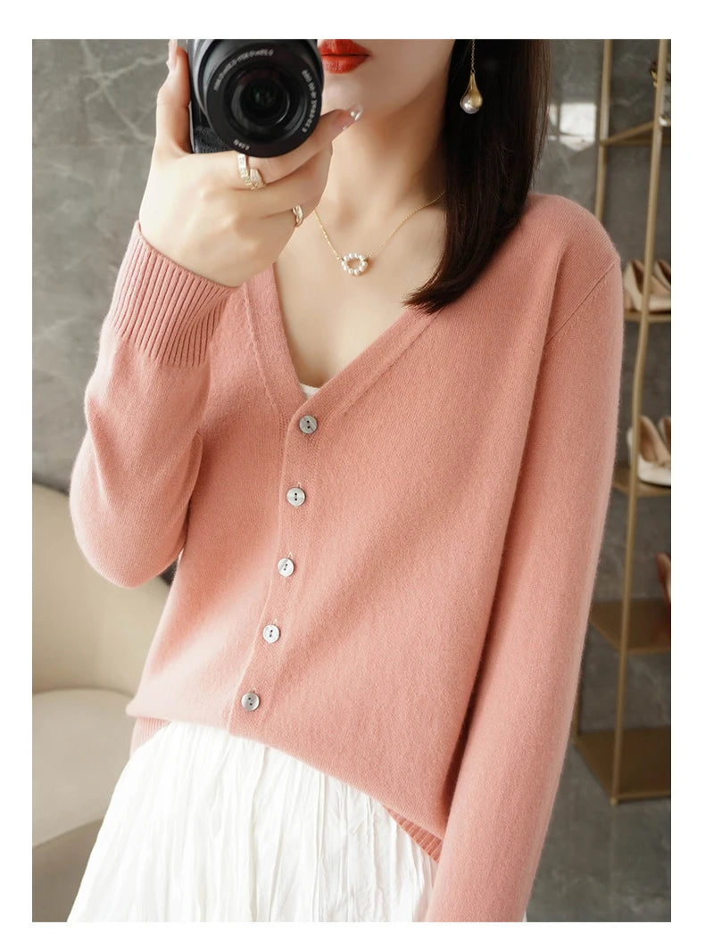 New V-Neck Temperament Small Fragrant Wind Women Loose Sweater .