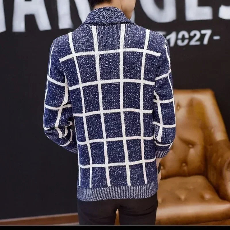 Man Clothes Cardigan Knitted Sweaters for Men No Hoodie Patchwork.