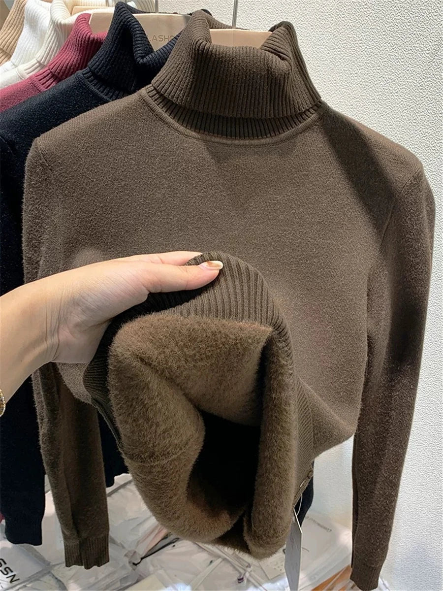 Turtleneck Winter Sweater Women Elegant Thicken Velvet.