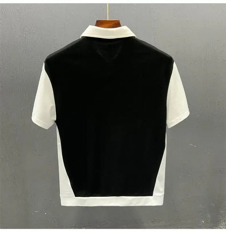 Fashionable Half-zipped Men's Polo Shirt Casual Color Block Short Sleeves Summer Trendy Lightweight Style Men's T-shirt