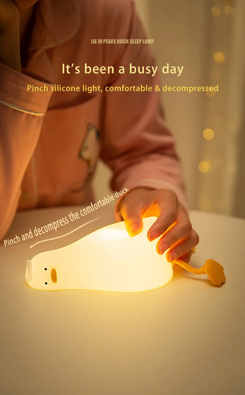 LED Cute Duck Nightlight USB Rechargeable Night Lamp Touch Sensor.