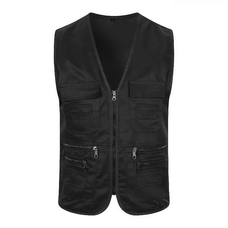 Work Clothes Vest Multi-pocket Solid Color Casual Sleeveless.