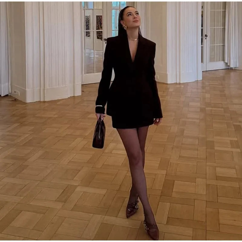 Elegant Lapel Blazer Skirt Set Women Casual Slim.