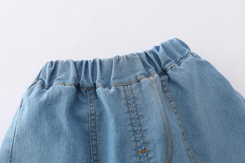 Children Print Dinosaur Shirts Denim Shorts 2Pcs/Set Kids Fashion .