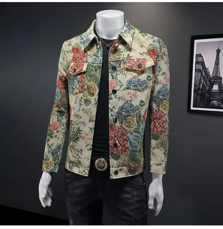 spring new arrival coat male high quality casual flower pattern jacket .