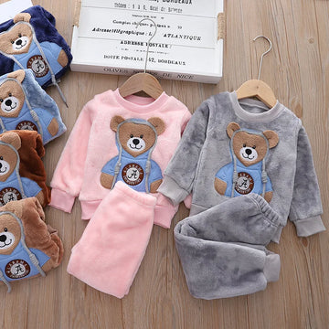 winter Baby Boy Girl Thicken Pajamas Set Flannel Fleece Toddler Child.