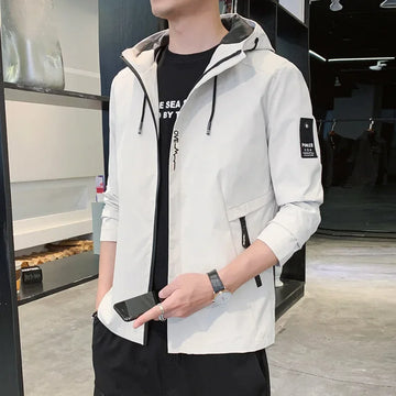 Fashion Solid Color Hooded Large Size Jacket Men's Casual.