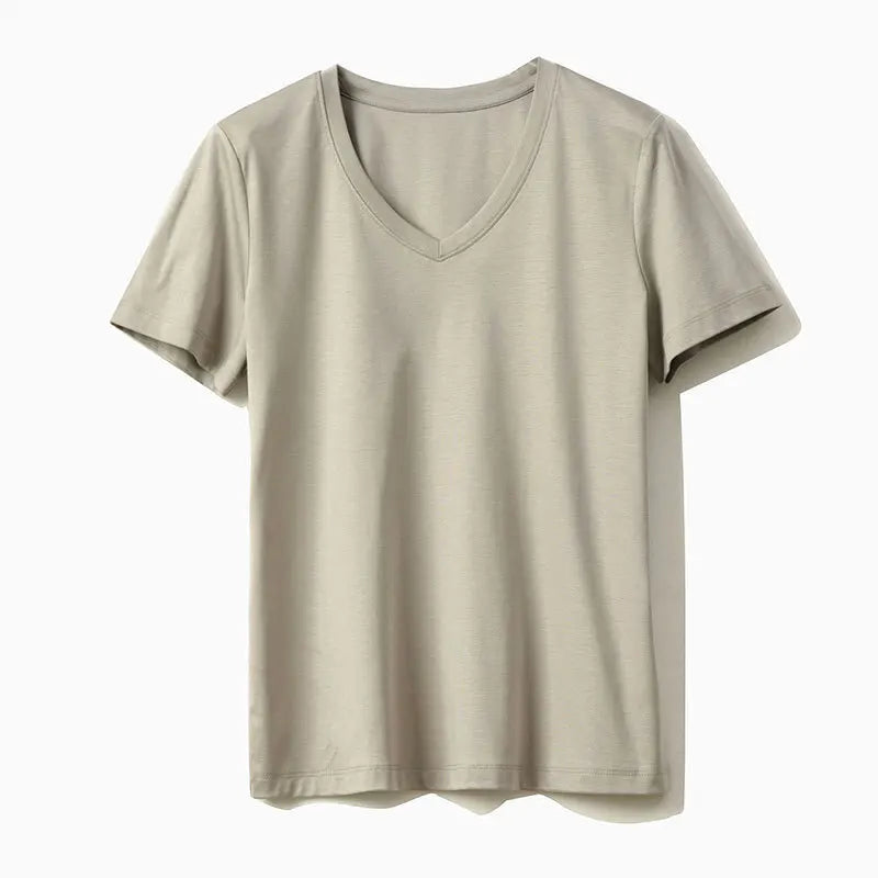 Summer Mercerized Cotton Women Silk T-shirts O Neck Short Sleeve Loose Straight T-shirts Casual Tees For Minimalist 2021