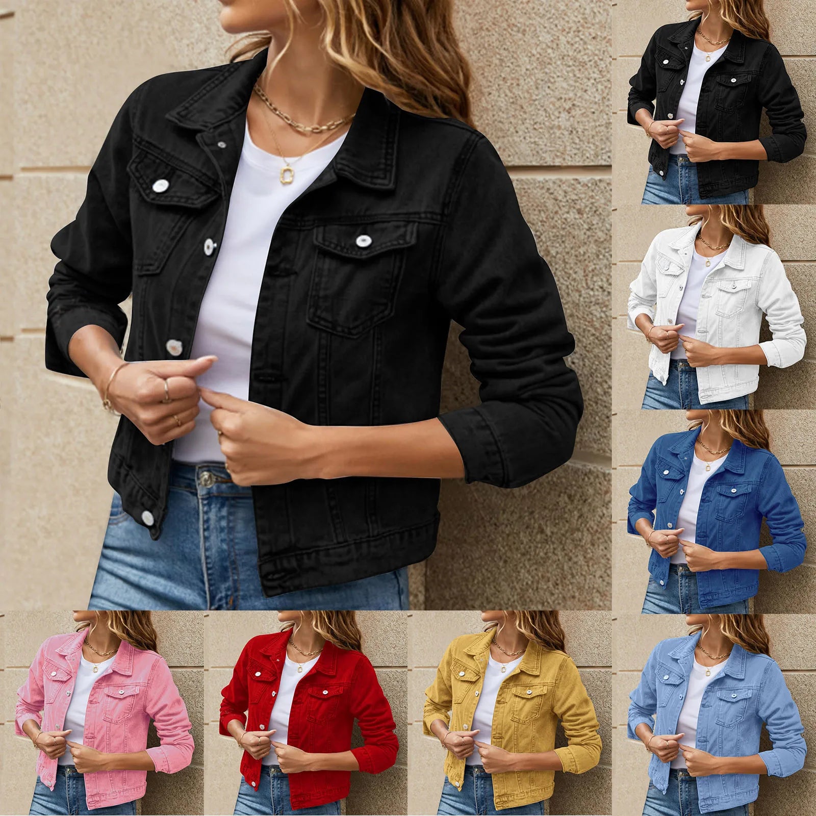 Women Autumn Denim Short Jackets Single Breasted Long Sleeve .
