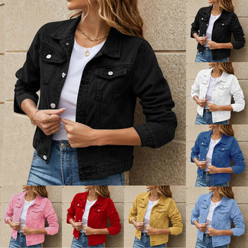 Women Autumn Denim Short Jackets Single Breasted Long Sleeve .