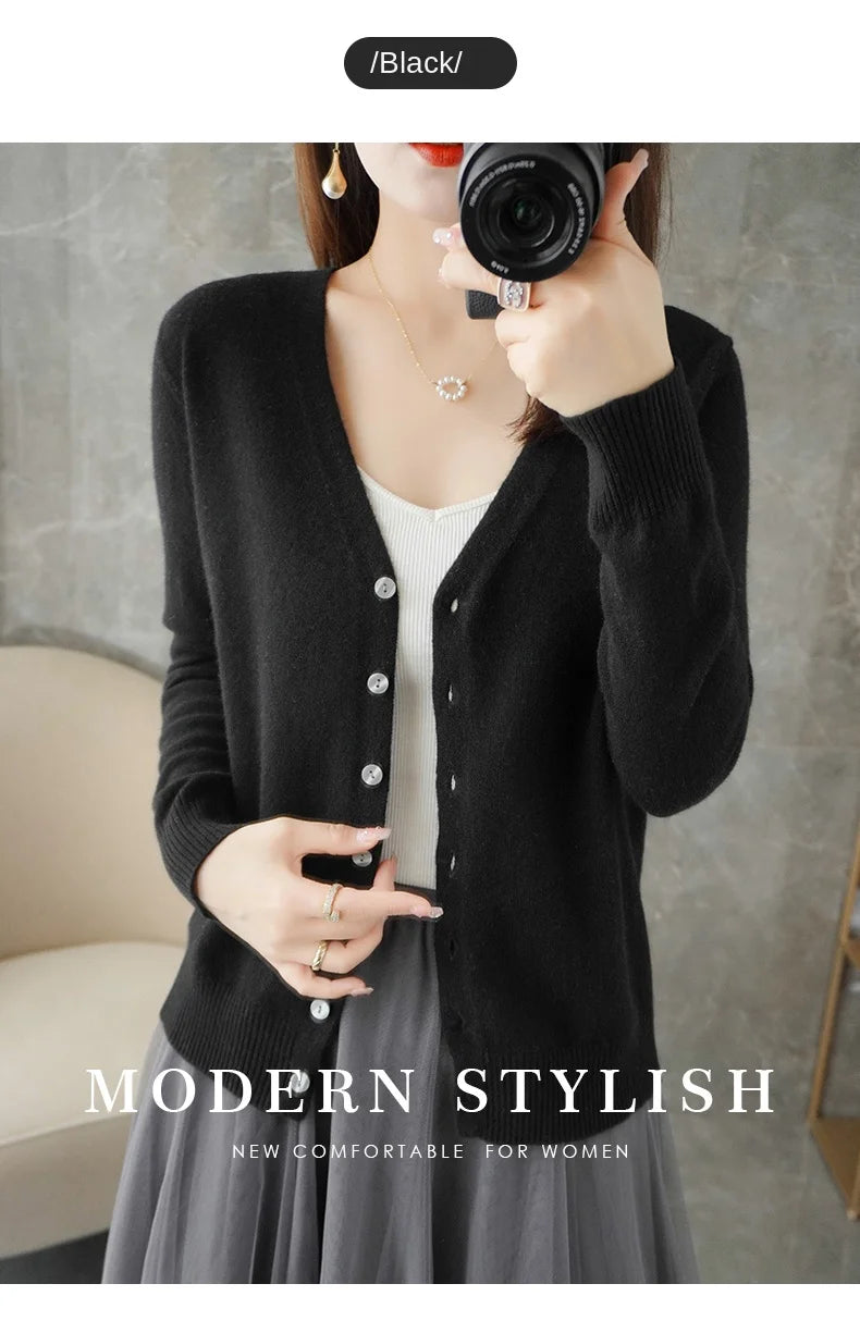 New V-Neck Temperament Small Fragrant Wind Women Loose Sweater .