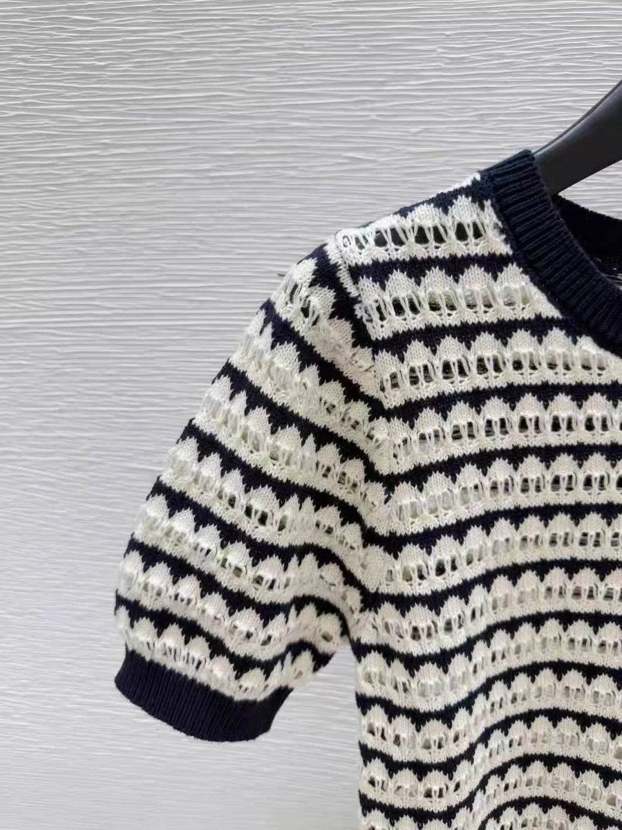 Knit Sweater T-shirts Women Embroidered Short Sleeve .