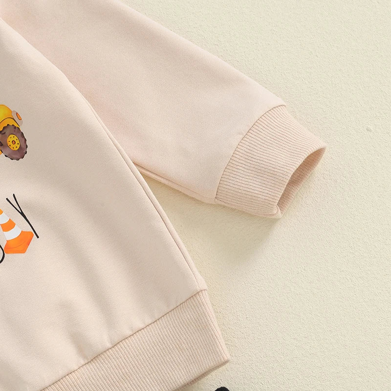 Little Boy Birthday Outfit, Excavator Print Long Sleeve Sweatshirt Pants .