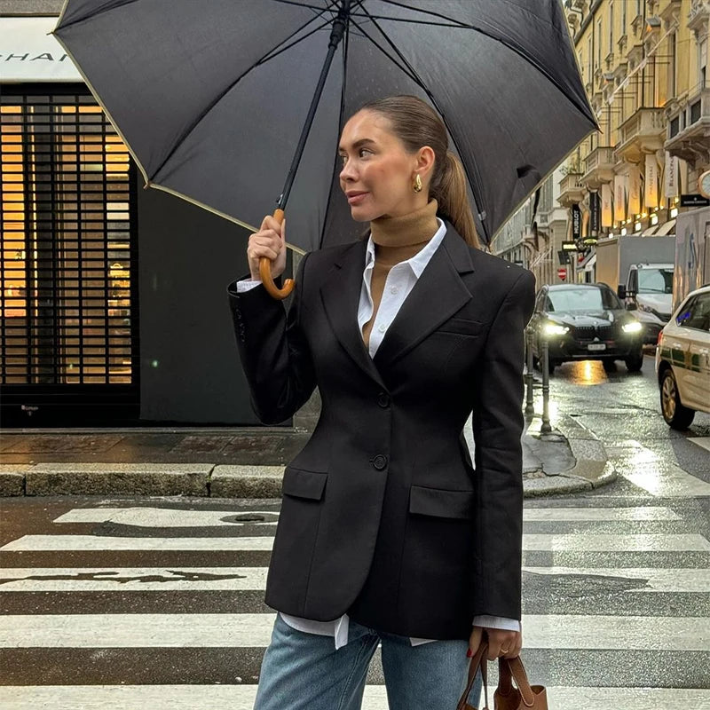 Elegant Lapel Blazer Skirt Set Women Casual Slim.