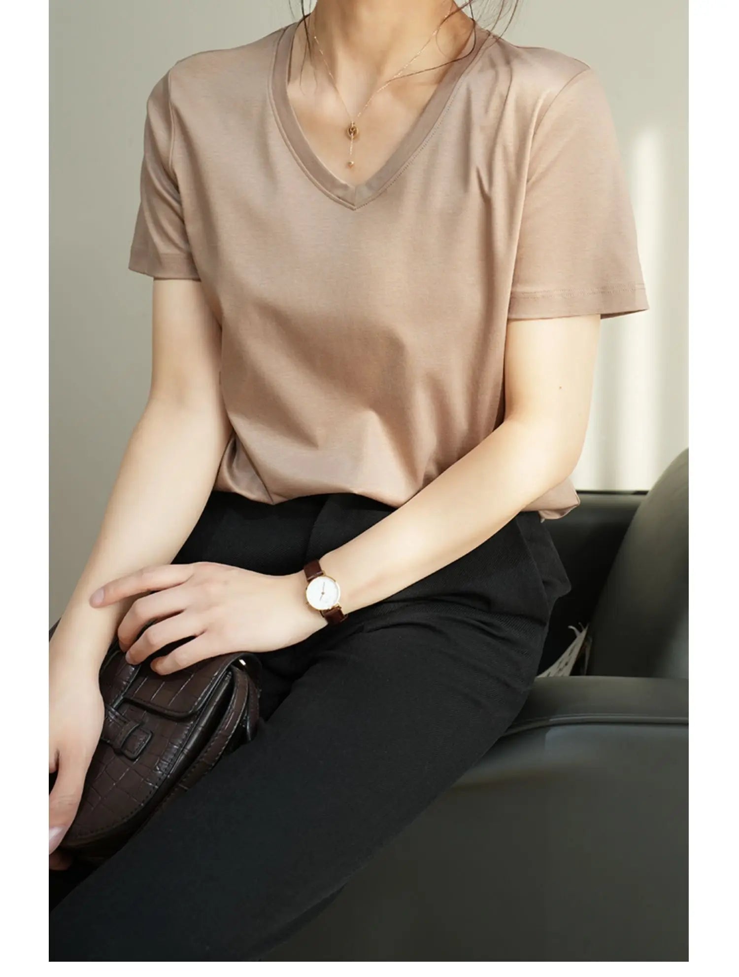 Summer Mercerized Cotton Women Silk T-shirts O Neck Short Sleeve Loose Straight T-shirts Casual Tees For Minimalist 2021