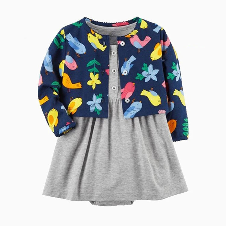 2pcs Spring Summer Infant Baby Girls Clothes Sets Toddler Dresses Long Sleeves Cardigan+Bodysuit Dress Newborn Girl Outfit