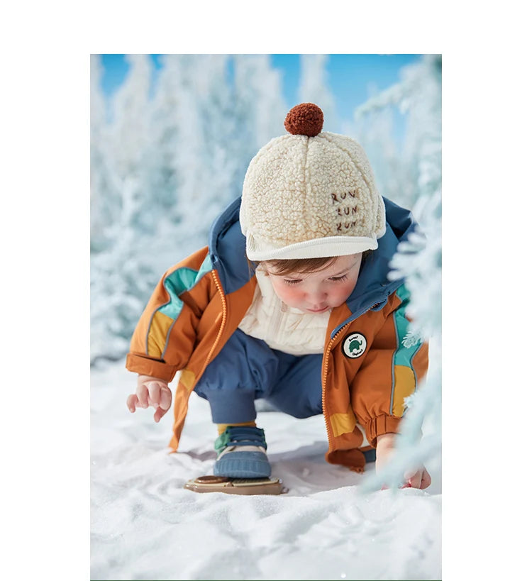 Amila Baby Down Jacket 2024 Winter New Boys Girls Fashion Patchwork Hooded Warm Overcoat Three in One with Pockets Kids Clothing