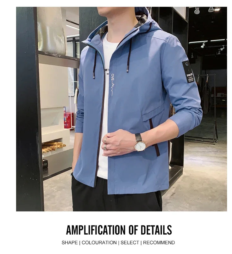 Fashion Solid Color Hooded Large Size Jacket Men's Casual.