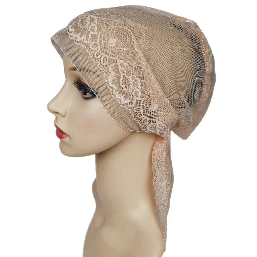 Muslim Women Head Scarf Lace Flower Underscarf Elastic Hijab  Cover Headwrap Chemo Cap Islam Headband Bonnet Turbante Mujer