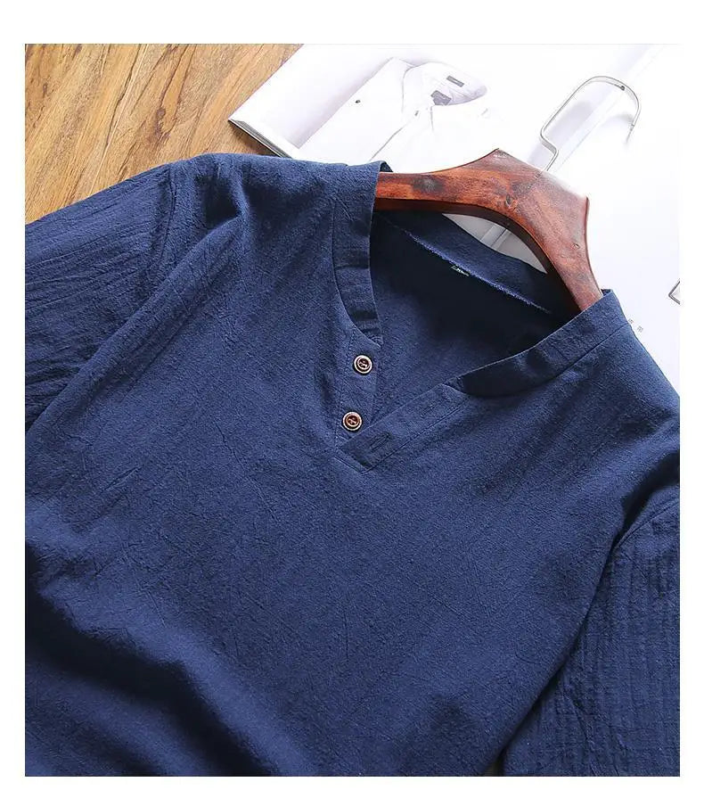 Two Piece Set Men Summer Vintage Simple Casual V Neck Short Sleeve Cotton Linen T Shirt Vacation Solid Loose Beach Shorts Ropa