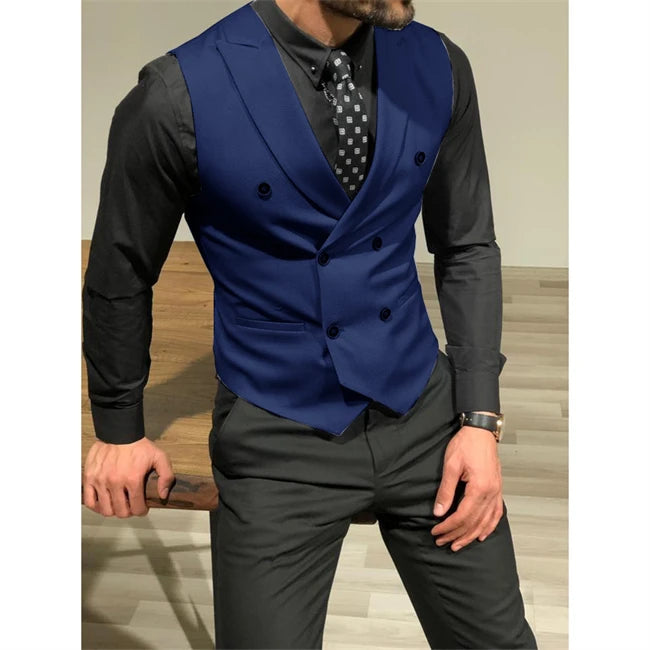 Sleeveless Men's Suit Vests with Double Breasted Slim Fit .