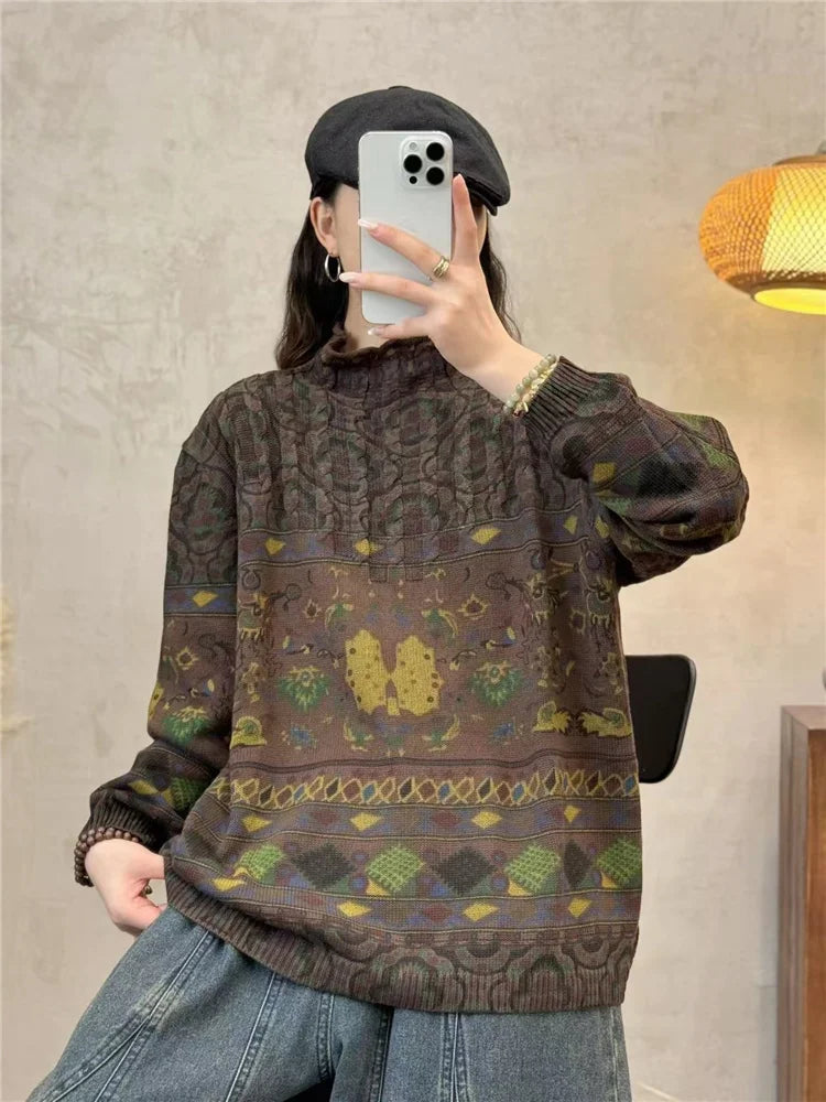 Amax luluE Fashion Pullover Woman Winter Printed Loose.