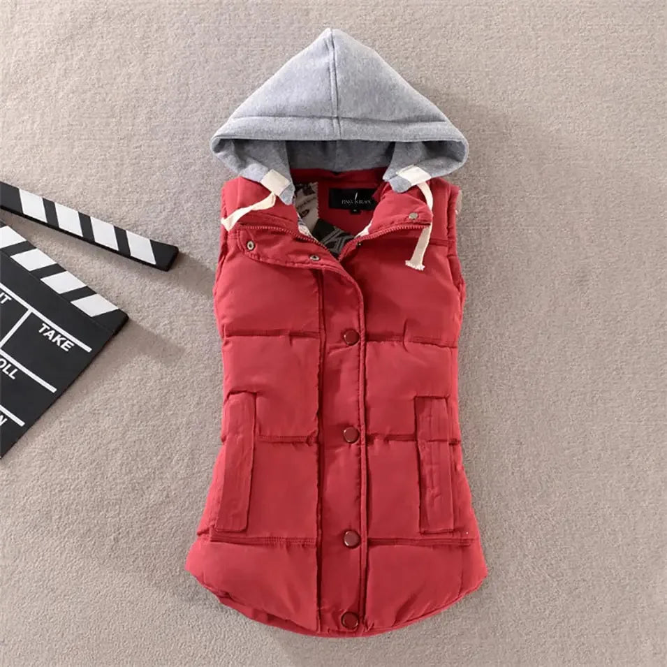 Winter Fashion Cotton Vest Women Hooded Collar Casual Coat .