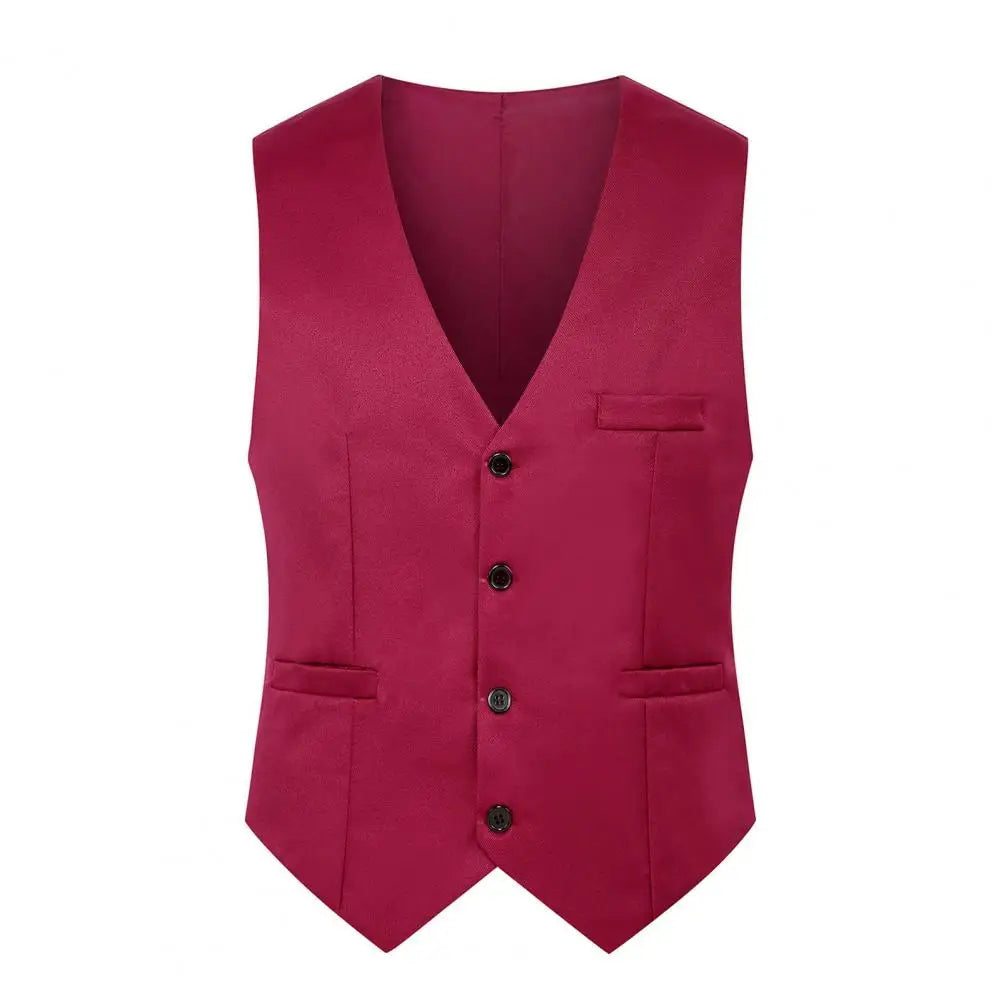 Formal Vest Sleeveless Pockets Single-Breasted Male .
