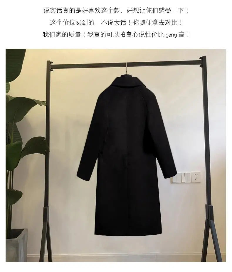 Black Woolen Coat Women's Mid Length New Style .
