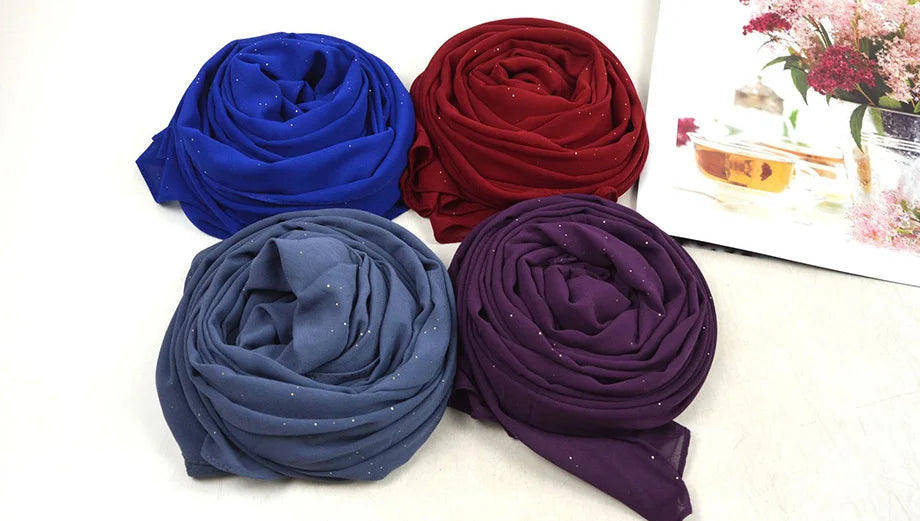 180*75cm Bronzing Muslim Chiffon Hijab Shawls Scarf Women Solid Color Head Wraps Women Hijabs Scarves Ladies Foulard Femme Veil