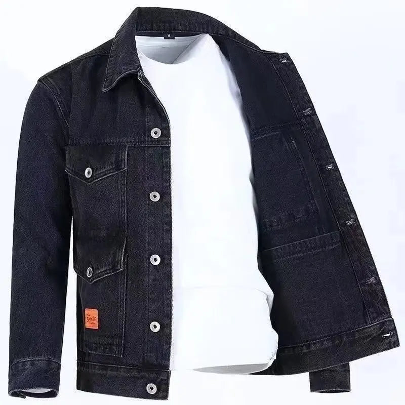 New Men's Denim Cargo Jacket Loose Vintage Fashion Casual Cardigan.