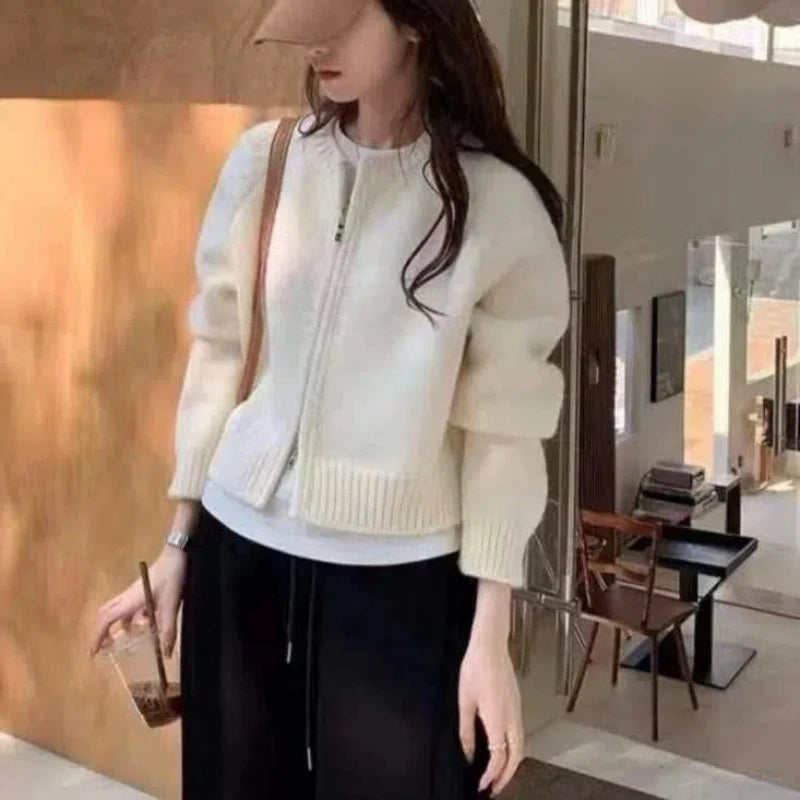 Gray Short Sweater Coat Women Clothing Autumn Winter New Loose .