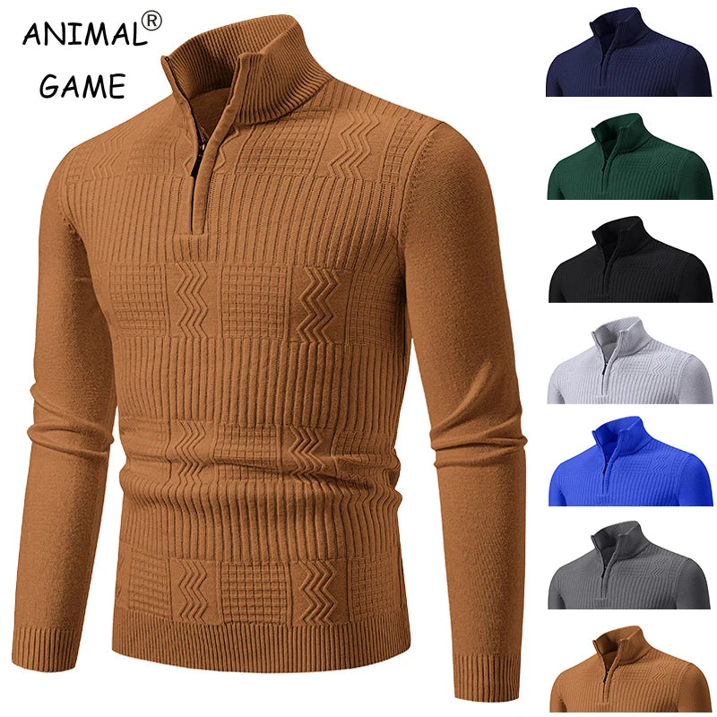 Autumn Men's Pullover Sweatwear Warm Solid Color Half Zipper Casual Sweater Slim V-neck Long Sleeve Men's Sweatshirts Winter Top