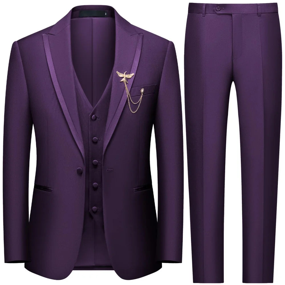 Men's black 3-piece slim fit elegant formal casual 3-piece set .