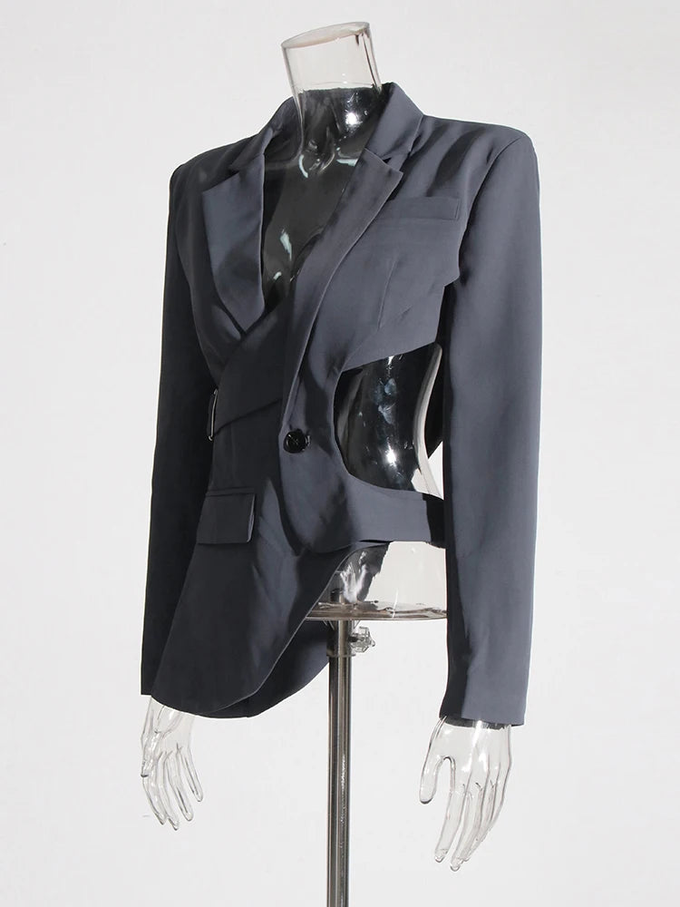 VGH Solid Hollow Out Casual Irregular Blazers For Women .