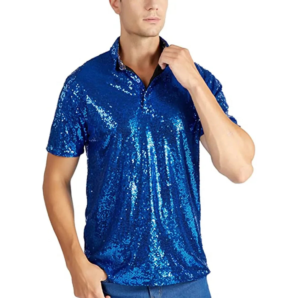 Mens  Short Sleeve T Shirt Fashion Disco Party Stage Costume.