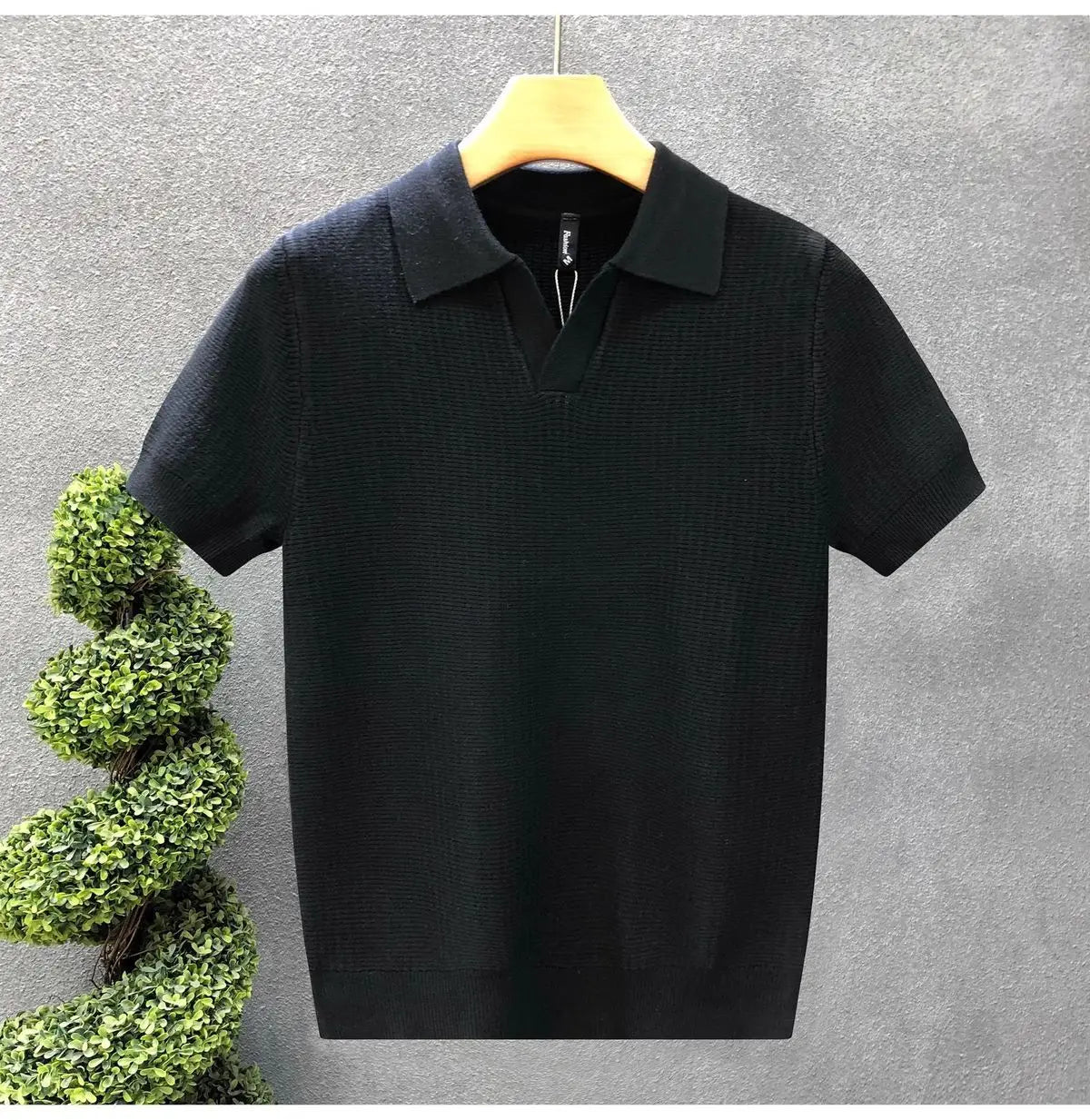 Men's Polo Shirt, Korean Style Slim Fit Collar Solid Color Casual Thin Sleeve Trendy Knit Top