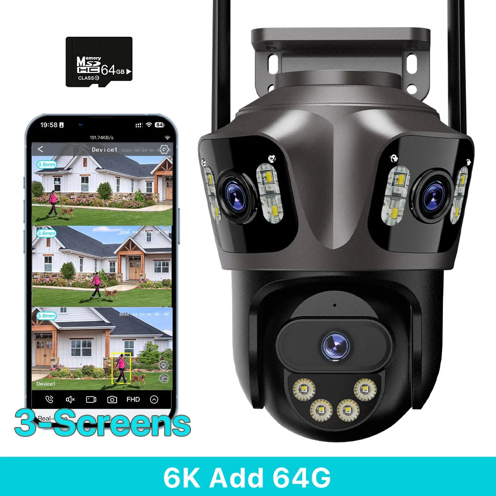 6K HD Outdoor IP Camera WiFi Three Lens