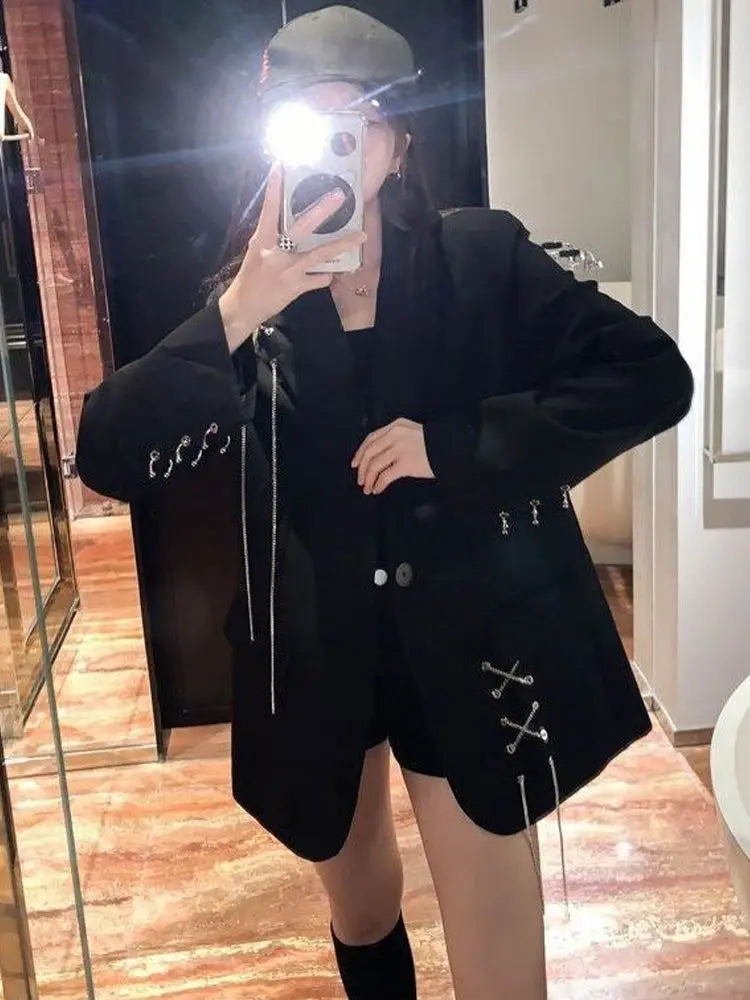 Black Blazer Women Clothing Ropa Mujer Streetwear .