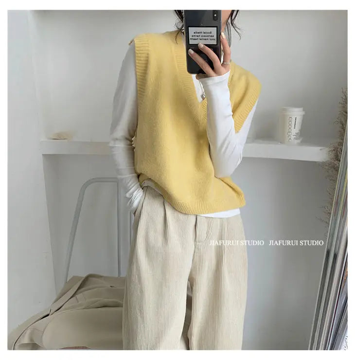 Sleeveless Knitted Sweater Vests Women Casual Solid Loose Outerwear .