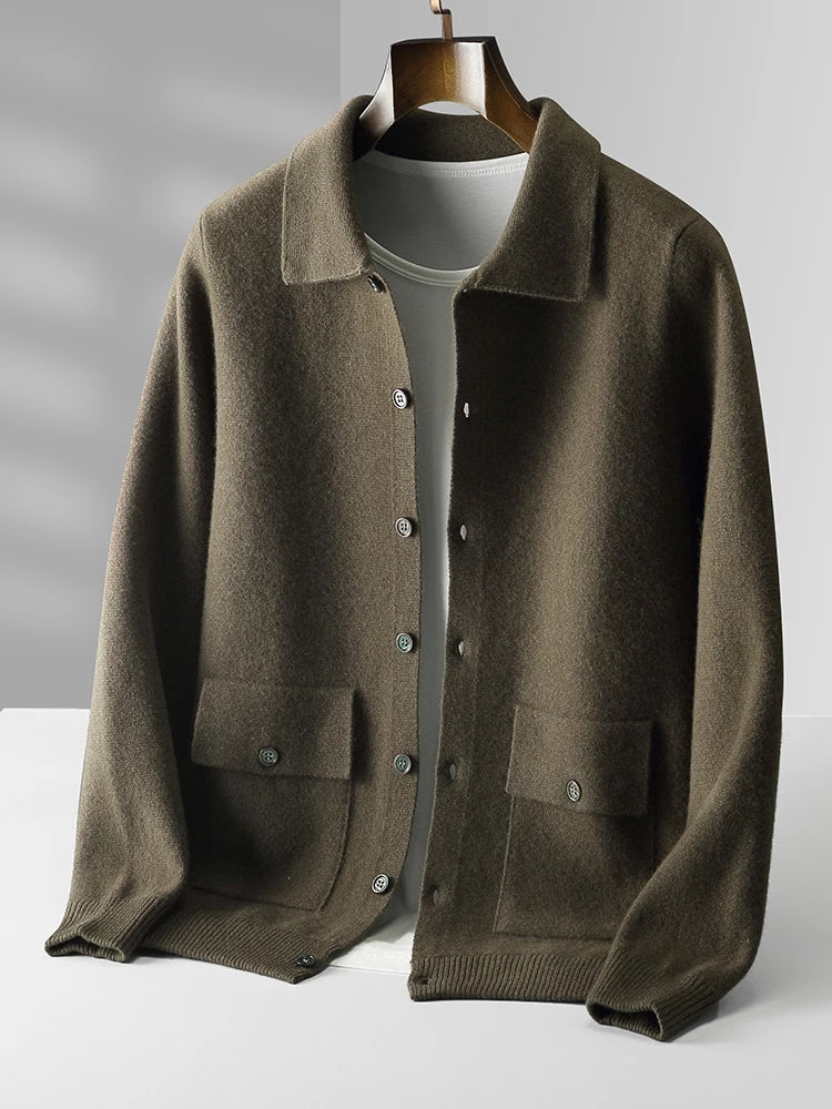 Autumn/Winter Cashmere Cardigan Men's Polo Neck Sweater.