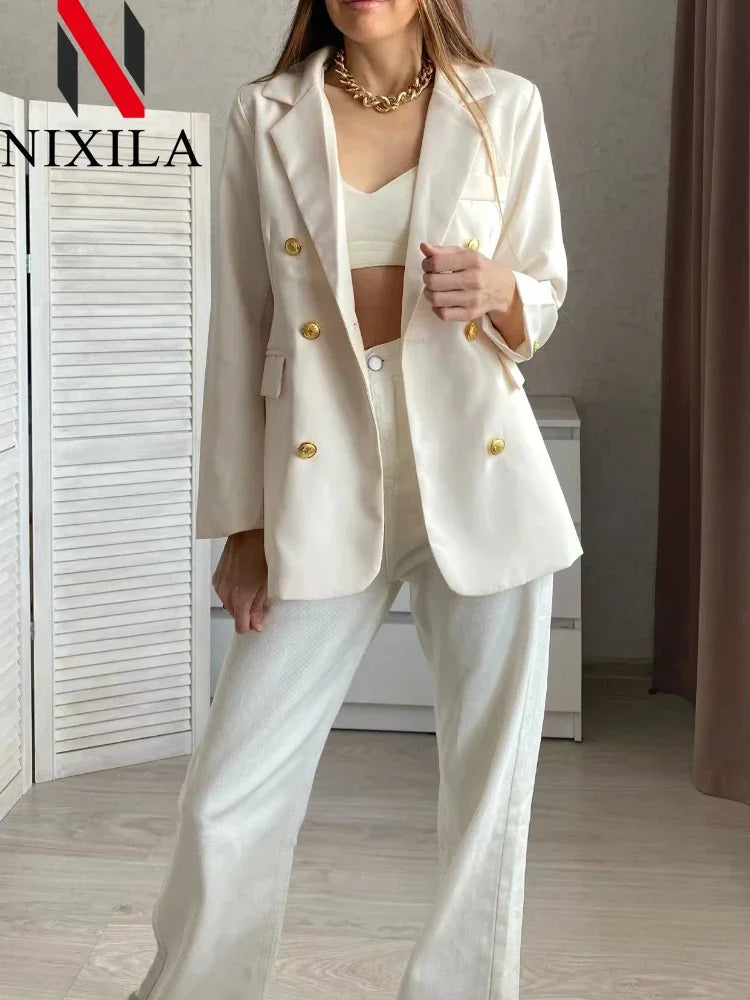 Spring Autumn Women Chic Office Lady Double Breasted Blazer .