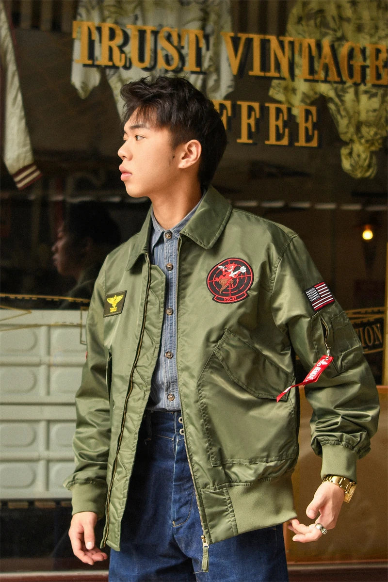 TOP GUN CWU-36P Spring Patched Military Style Bomber Pilot Flight Thin Coat.