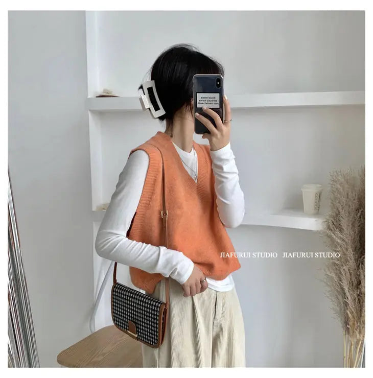 Sleeveless Knitted Sweater Vests Women Casual Solid Loose Outerwear .